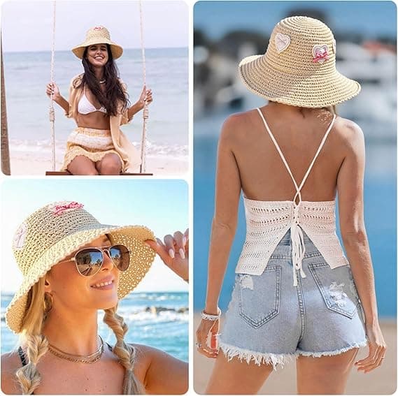 Dame stråhat, solhat, sommerstråhat, blød strandhat, dame sommer foldehat, luksusmode.
