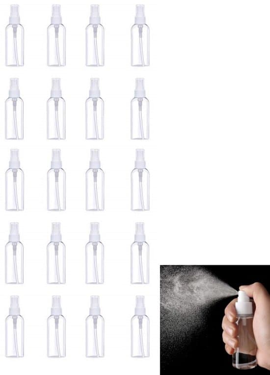 20-pack 100 ml klara plastsprayflaskor med fin dimma