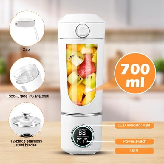 Bärbar Blender 700ml 12 Blad Milkshake Maker LCD USB-C Vit
