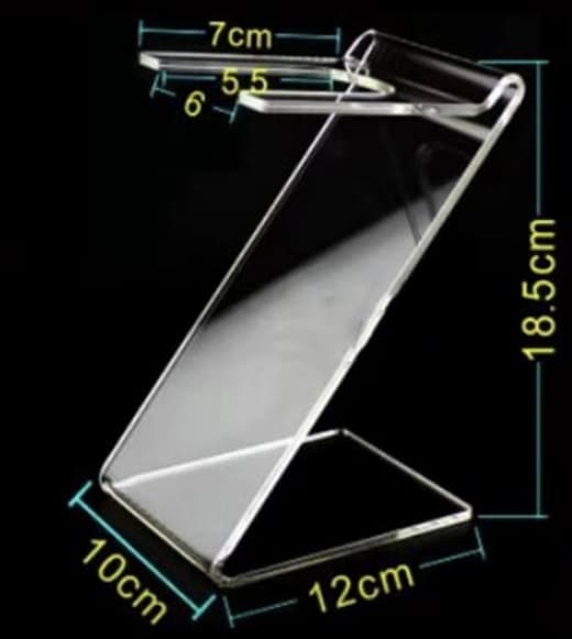 Transparent akrylhårtorkställ, kompakt och robust bordsdisplayställ.