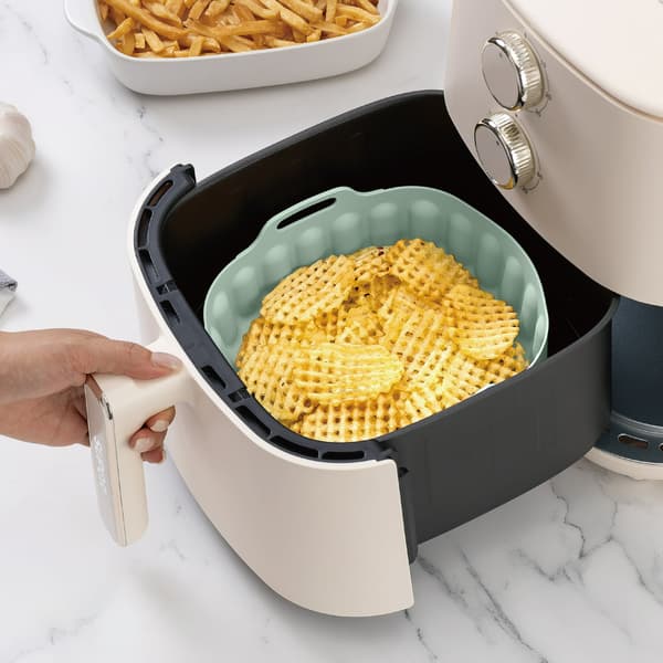 2 grå firkantede silikone airfryer-måtter