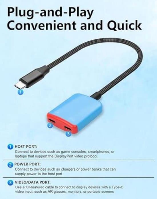 Dobbelt USB-C Port Splitter Hub - Universal til AR-briller/Switch/Steam Deck