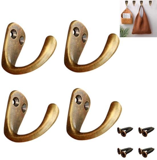 Seinäkoukut -Messinki -Vintage klassinen messinki -4 kappaleen setti