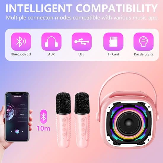 Lasten minikaraokelaite 2 mikrofonilla, Bluetooth-kaiutin