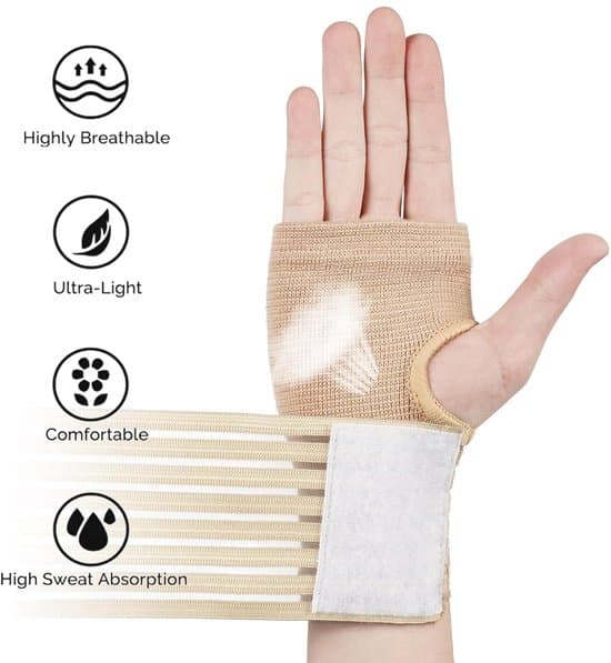 2-pack andningsbara handledsstöd med elastisk kompressionsrem för karpaltunnel/stukningar.