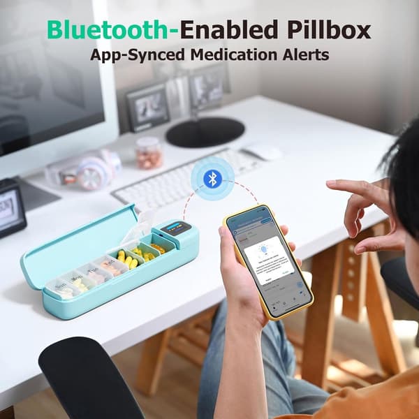 Smart pillerlåda med väckarklocka, Bluetooth-appkompatibel, grön