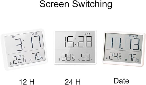 Digital termometer och hygrometer, liten LCD-väckarklocka - vit