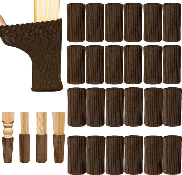 24-pack elastiska stickade filtskydd för stolsben för golv- och möbelskydd (brun)