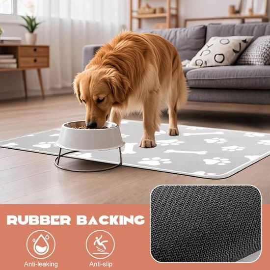Kæledyrsfodermåtte 30 x 50 cm, absorberende fodermåtte til hunde, fodermåtte til hunde og katte, bademåtte