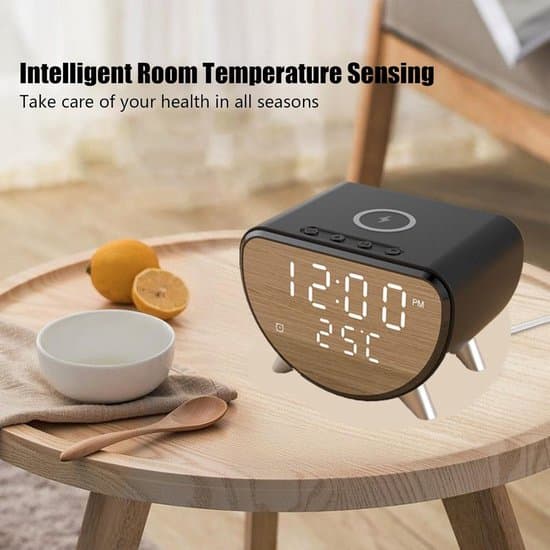 Vækkeur med oplader - Natbordsgadget - Afslappende søvn - Temperaturvisning - 11 x 7,9 cm - Sort