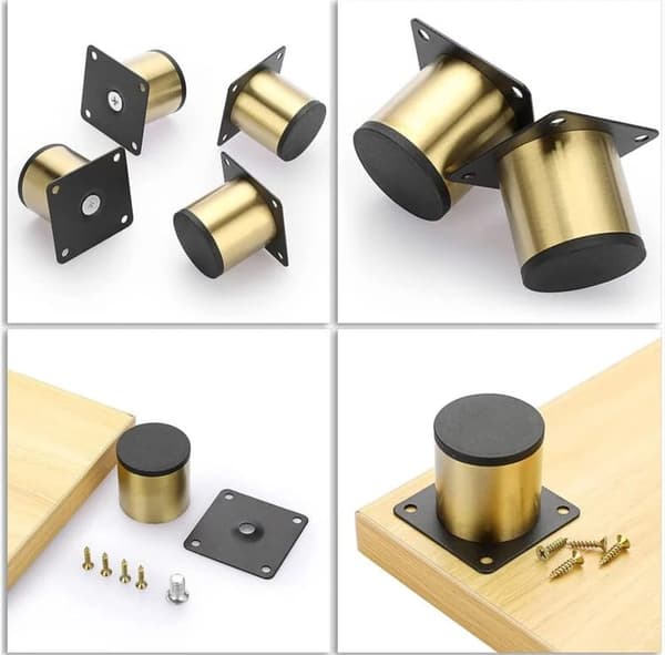 Et sæt med 4 møbelben i rustfrit stål, 5 cm (guld), velegnet til stole og borde.