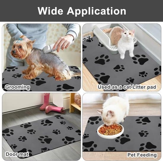 Absorberende kattefodermåtte 40 × 60 cm, hurtigtørrende, vandtæt og skridsikker fodermåtte til hunde og katte – velegnet til foder- og vanddispensere