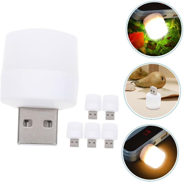 6 LED Natlys USB Bærbar Varm Pære - Hvid