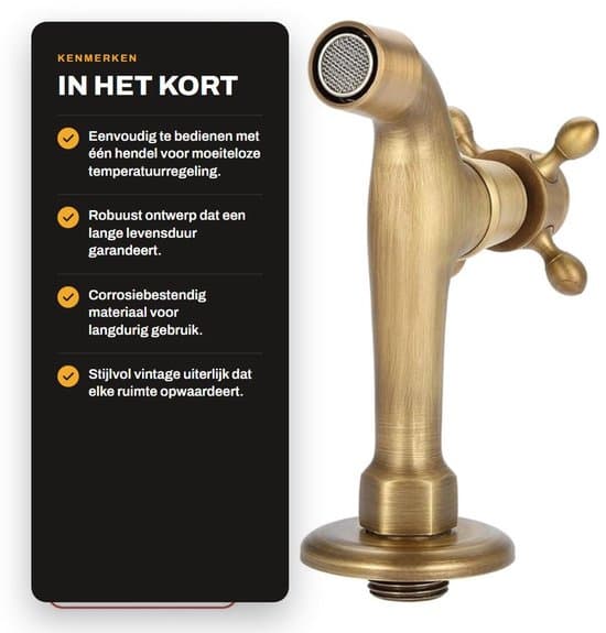 Retro väggmonterad kran i massiv mässing för diskhoar - G1/2, lång version - utomhuskran