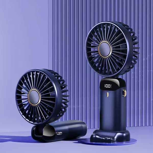 Sammenfoldelig digital display mini ventilator opladningsstander - kongeblå
