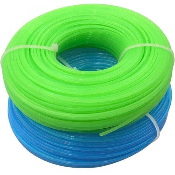 Universal plæneklipperline, 1,6 mm x 100 meter, nylonspole, 2 spoler, grøn + blå.