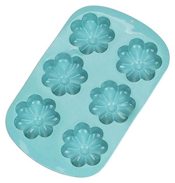 6-hulrums blomsterformede non-stick silikoneforme til slik, budding og bagning