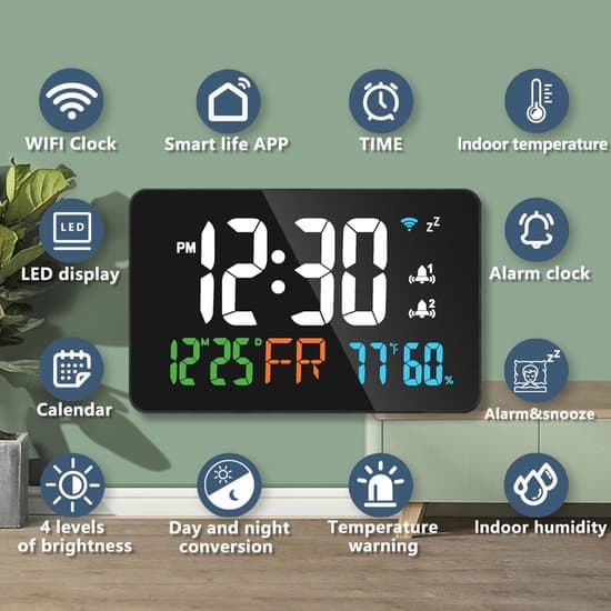 Digital väckarklocka med termometer och hygrometer | Smart Wi-Fi-klocka för sovrum och kontor