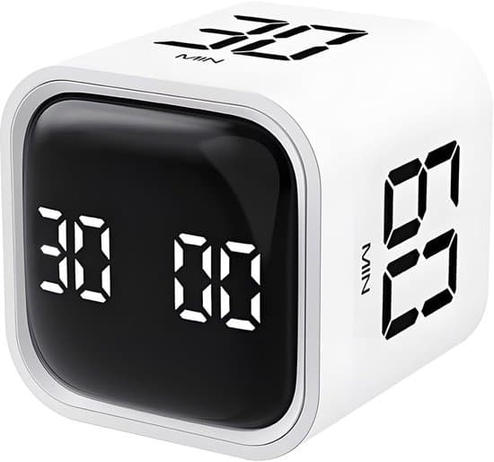 8. Pomodoro Timer, 5/10/30/60 Min Tilstande, Tyngdekraftssensor ADHD Terning Timer, Vibration/Lydstyrke Indstillinger.