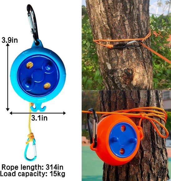 Bärbar resklädslina, 8 meter infällbart rep, lättvikt, lämplig för ryggsäckar, resväskor, campingutrustning, 2-pack.