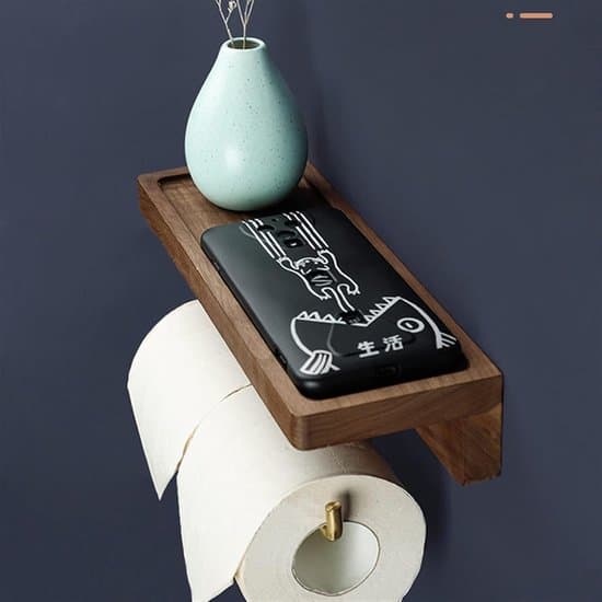 28x10cm Hylde til toiletpapir/håndklæder i træ og rustfrit stål