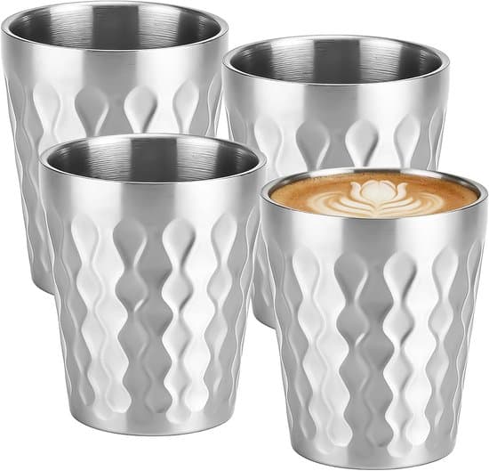 Rustfrit Stål Krus - Metalkrus - Egnet til Camping & Hjem - Dobbelt Isolering - 300ml 4-Stykke Sæt - Sølv