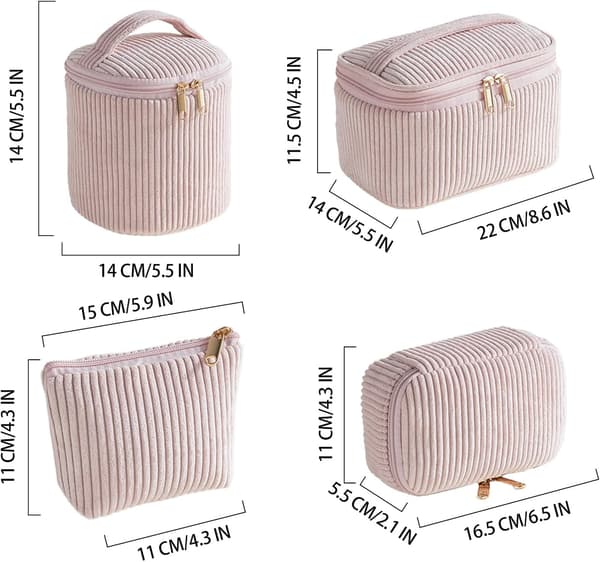 Fløjls Makeup Taske Multifunktionelt Firesæt - Pink