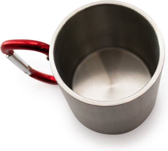 Mugg med karbinhake - med handtag - drickskopp - dubbelväggig - 330 ml - rostfritt stål - silver