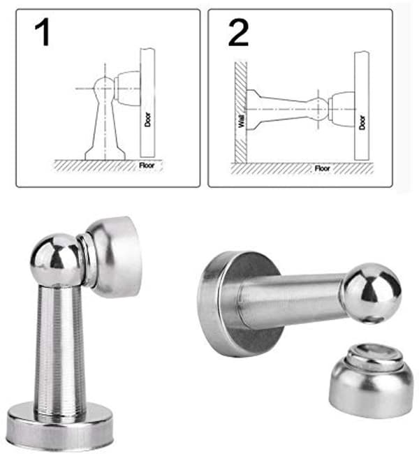 6-delad magnetisk dörrstopp, väggmonterad golv robust för hem, kök, sovrum, vardagsrum, badrum, kontor - Silver
