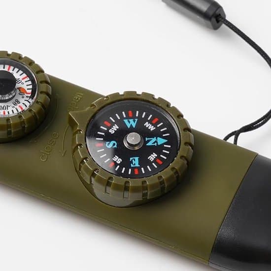 2-delat 7-i-1 nödflöjtset - Med kompass/termometer - Militärgrön