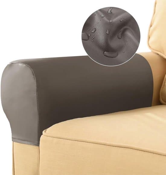 2-pack grå elastiska PU-läder tvättbara anti-rep soffarmstödsskydd
