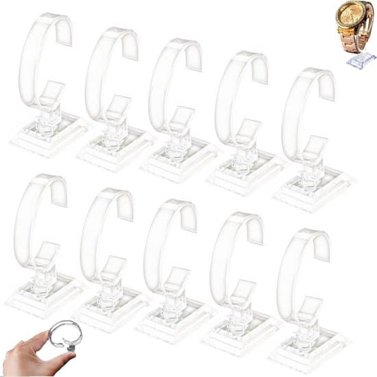 10-pack transparenta C-formade displayställ för klockor och armband