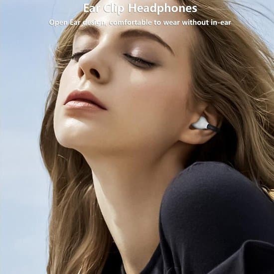 Øreclips trådløse knogleledningshovedtelefoner, Bluetooth 5.4, IPX5, hvid