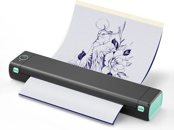 Tatoveringsskabelonprinter | Inkluderer 5 tatoveringsark + opbevaringstaske | Bluetooth termisk printer