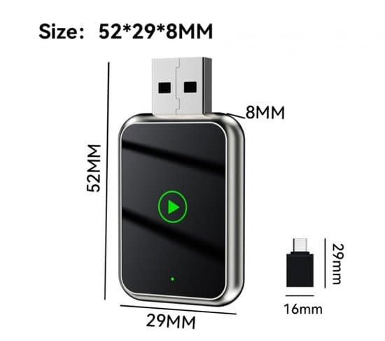 Trådløs adapter, 1 enhed, 2-i-1 smart bilforbindelse, metalhus, sort