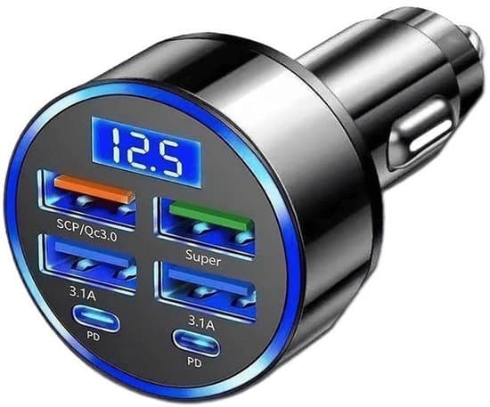 6-i-1 biloplader med flere porte og display