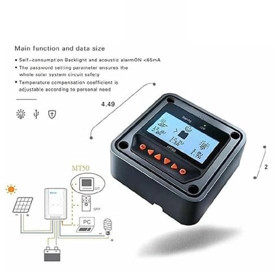 Solar Controller fjernmonitor MT50, til MPPT solcelleladeregulator serie MT-50, med LCD-skærm