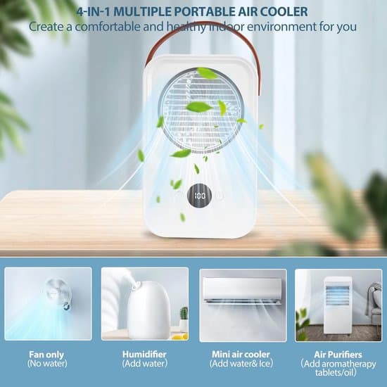 4000mAh Aromaterapi AC, 4-i-1 Minikøler, Stille Ventilator, Luftfugter, 4 Hastigheder