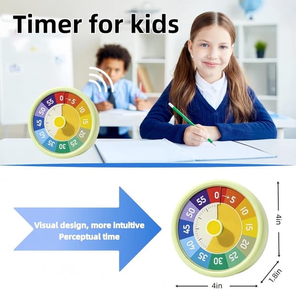 Visuel regnbue nedtælling digital timer & alarm (himmelblå), lydløs 60-minutters tidsstyring.