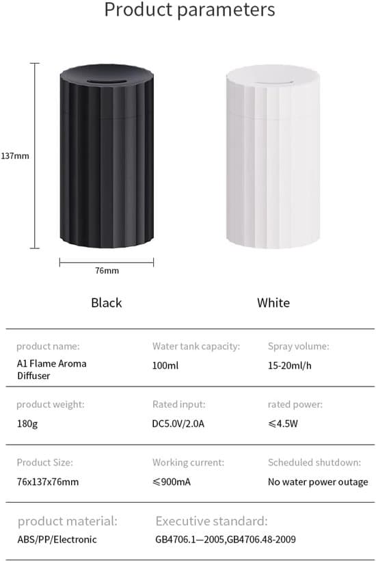 Lämplig för luftfuktare 100 ml mini-diffusor aromaterapi 7 färglampor fast vit