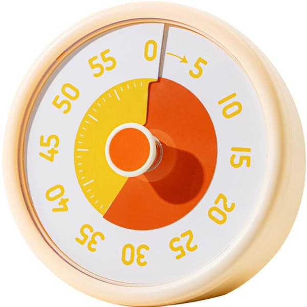 Visuel Regnbue Nedtælling Digital Timer & Alarm (cremet gul), lydløs 60-minutters tidsstyring.