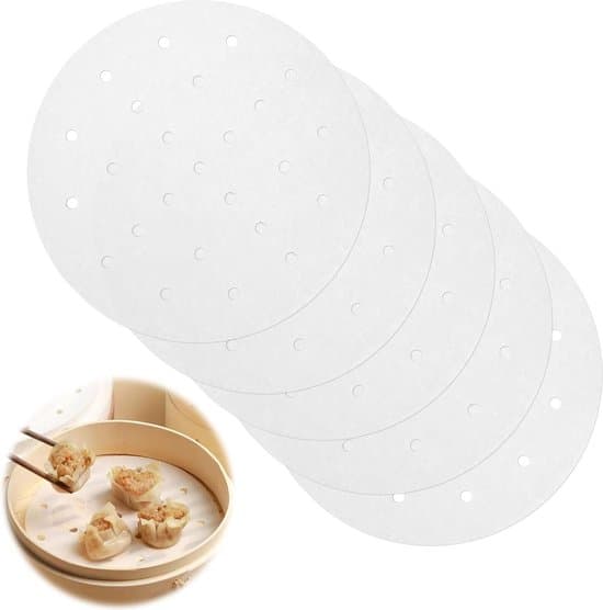 200 ark perforerat bakplåtspapper - runt bakplåtspapper för ångkokare - bambu ångkokare foder - bröd ångpapper 20cm vit