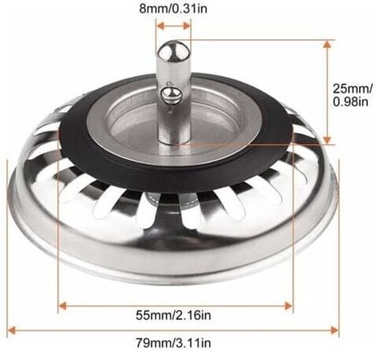 79 mm diskbänkssil i rostfritt stål (2-pack) - Multifunktionell diskbänkspropp och sil