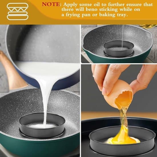 Sort 4-pak 10,2 cm non-stick æggemuffinsring i rustfrit stål