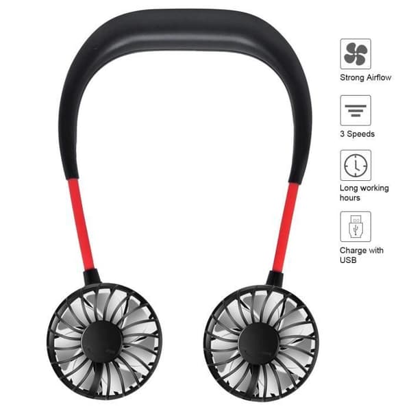 Bærbar ventilator - Opgraderet version - Sort - Genopladelig - Håndfri