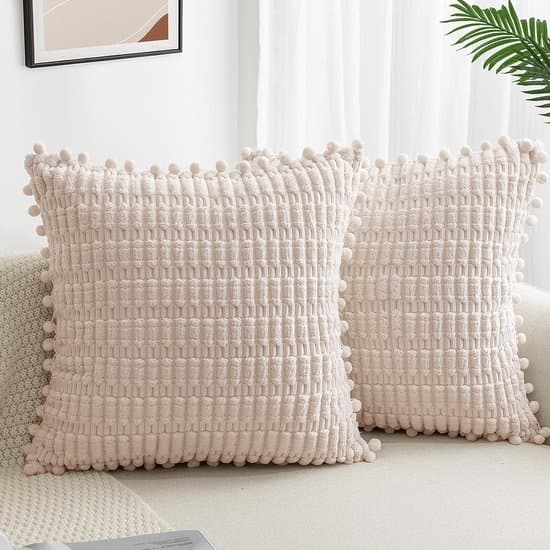 2-pak Boho Fløjlsdekorative Pyntepudebetræk (40x40cm, Beige)