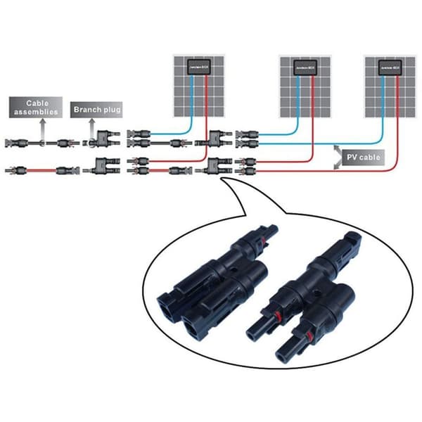 MC4 solpanel T/Y forgreningsstik, kabelsplitter