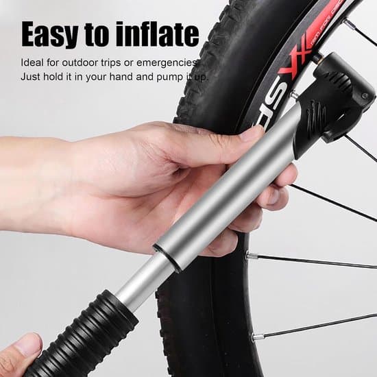 Bærbar cykelpumpe - Minipumpe - Dækpumpe - Rustfrit stål - 20 cm - Sort