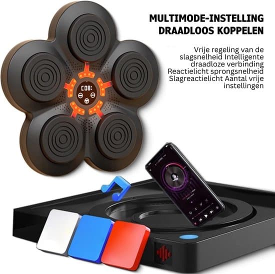 Boksetræner med LED-lys og Bluetooth-musikafspilning, sort