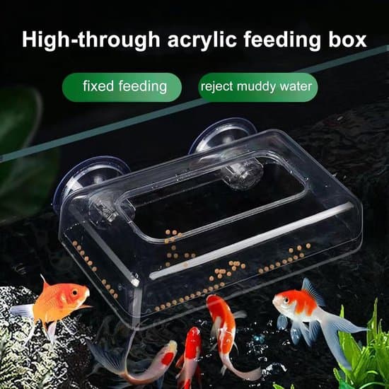 Akvariefiskefoderautomat, akrylfoderautomat, bred fodringsring, flydende arkfoderholder, rent og robust design, fremragende holdbarhed, akrylmateriale.
